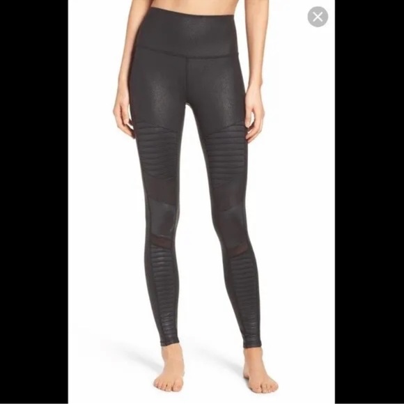 alo Black Moto Performance Faux Leather High Waist Leggings XS ($118)